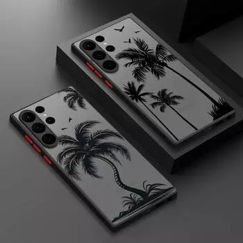 Ощущающий кожу матовый чехол для телефона Samsung S23 FE S22 Ultra S21 Plus A54 Note 20 Противоударный чехол с бабочкой и кокосовой пальмой с цветочным узором из роз с мягкими краями Samsung S23