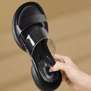 Ощущение, будто наступил на дерьмо, прозрачные тапочки с открытым носком, прохладные, женщины носят летние мягкие низы, толстые низы с юбкой, одно слово, перетягивание каната 35 чёрный