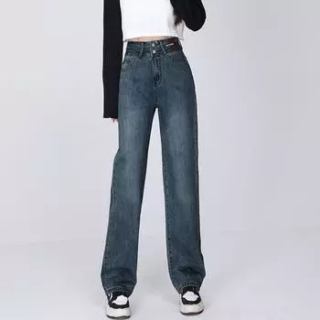 Осень 2022, новые широкие джинсовые брюки, мешковатые повседневные уличные классические прямые винтажные джинсы, трендовые женские джинсы в стиле Харадзюку с высокой талией XS