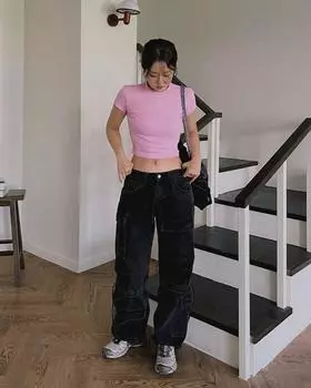 Осень 2023 г. Новые модные женские брюки-карго S чёрный