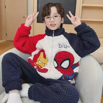 Осень 2023 г. Пижама для мальчиков из кораллового флиса - зимняя домашняя одежда из бархатной фланели для детей 8 (85-100cm)