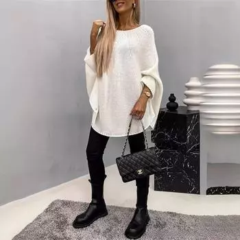 Осень 2023 г. Женский плащ-накидка, вязаный свитер-шаль L/XL покинуть белый