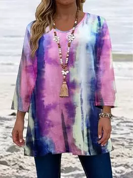 Осень 2023 г. Женский топ с длинными рукавами большого размера с принтом XL розы красного