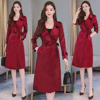 Осень 2023 г. Женский тренчкот в британском гонконгском стиле с лацканами, рукавами «принцесса», узкой талией, длиной до колена 2XL чёрный