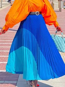 Осень 2023 года, эластичная плиссированная юбка А-силуэта больших размеров для женщин XL