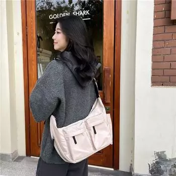 Осень 2023, новая модная женская сумка через плечо, корейская версия, большая вместительная сумка через плечо, холщовая сумка в рабочем стиле