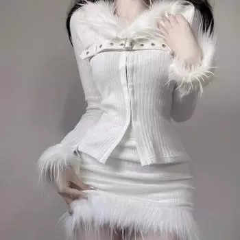 Осень 2023, новый элегантный белый комплект из 2 предметов с юбкой, женское повседневное пальто Boydcon + милая мини-юбка Y2k, корейский модный костюм с юбкой, шикарный S белый