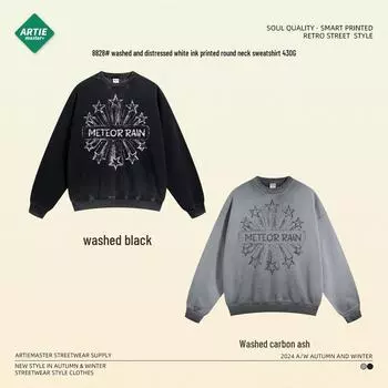 «Осень 2024 г., 430 г, плотная толстовка с изнаночной стороной, цветная стирка, старая белая краска, прямая струйная печать, круглый вырез» XL