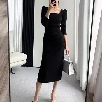 Осень 2024 г. Легкое облегающее маленькое черное платье Mature S чёрный