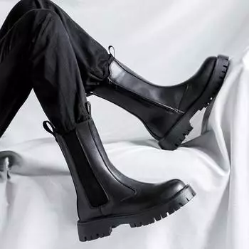 Осень 2024 г. Мужские модные ботинки Chelsea Martin на толстой подошве с высоким берцем 39 чёрный