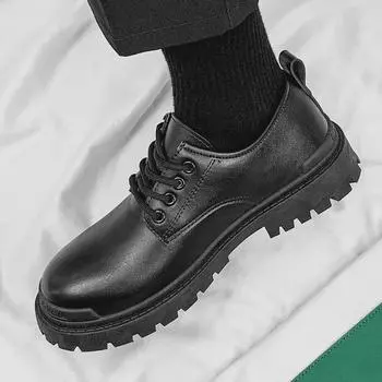 Осень 2024 г. Мужские модные черные кожаные низкие повседневные туфли на шнуровке для отдыха на открытом воздухе с толстой подошвой 41