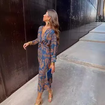 Осень 2024 года - хит продаж: женское платье с принтом XX-Large темно-зеленого