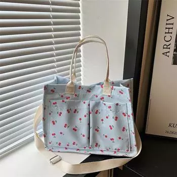 Осень 2024 года, новая большая вместительная красивая простая портативная сумка-тоут, модная повседневная персонализированная сумка через плечо в студенческом стиле чёрный