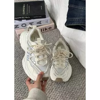 Осень 2024 года, новые легкие спортивные кроссовки на толстой подошве, женские повседневные и удобные кроссовки для бега, кремовые ножки, обувь для маленьких пап, женская 35