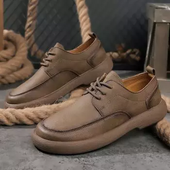 Осень 2024 года, новые мужские кожаные туфли с мягкой подошвой и круглым носком, мужские повседневные молодежные модные туфли на шнуровке 3001 38 коричневый