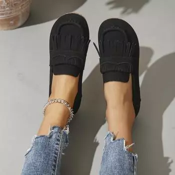 Осень 2024 года, новые женские туфли на экспорт, повседневные туфли на плоской подошве Doudou, обувь больших размеров 36 чёрный