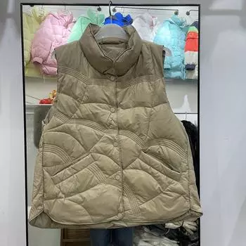 Осень 2024 года, новый короткий белый утиный пуховый легкий теплый жилет, скрытый воротник-стойка, благоприятный жилет с тиснением в виде облака one size fits all