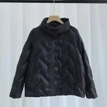 Осень 2024 года, новый легкий и тонкий короткий пуховик, женский, воротник-стойка, прижимной клей 90%, белый утиный пух, повседневная облегающая тонкая куртка S белый