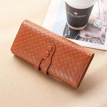 Осень 2024 года, новый женский длинный кошелек большой емкости, модная плетеная сумка для мобильного телефона, модный клатч с несколькими картами чёрный