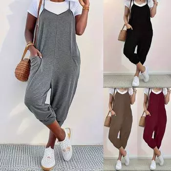 Осень 2024 года, однотонный комбинезон с карманами и подтяжками для женщин S кларет