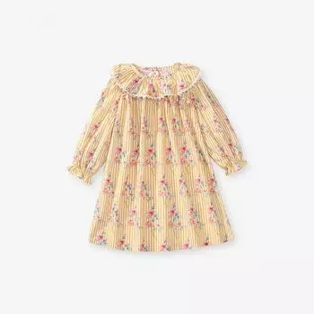 Осень 2024 года. Платье с длинным рукавом для девочек. Детское хлопковое платье принцессы. Детское платье в европейском и американском стиле. 90 жёлтый