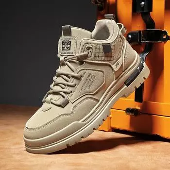 Осень 2024 года, высокие рабочие ботинки, тренд, мужские универсальные ботинки на нескользящей платформе, удобная обувь для походов на открытом воздухе, Botas Masculino 39 хаки