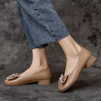 Осень 2024 года женские туфли-лодочки в стиле ретро с бантом женские сексуальные туфли на низком каблуке мягкие модные туфли для мам удобные неглубокие 35 бежевый