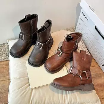 Осень 2024 Новые женские и детские повседневные ботинки средней высоты 26 inner length 16CM чёрный