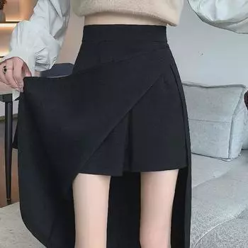 Осень 2024 Женская юбка А-силуэта с высокой талией: Универсальный, утягивающий, средней длины L with lining чёрный