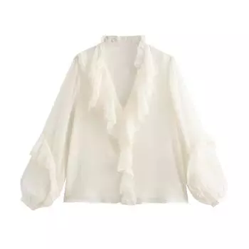 Осень 2024 Женская универсальная многослойная рубашка в европейском и американском стиле Large белый