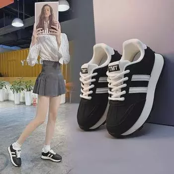 Осень 2025 г. Модные женские универсальные белые кроссовки в корейском стиле для студентов (6688) 36 чёрный