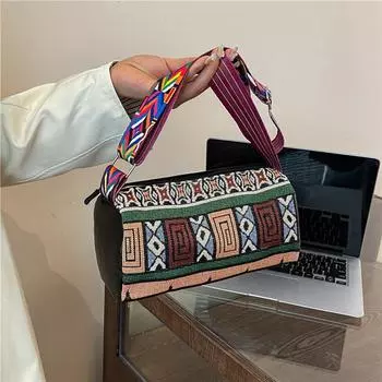 Осень 2025 г. Женская сумка через плечо в этническом стиле Юньнань - ретро-цилиндрический дизайн