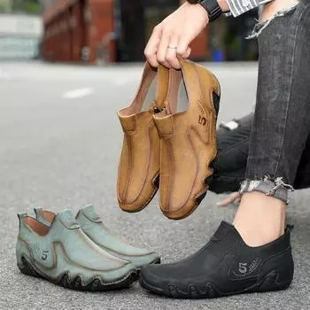 Осень 2025 года, новые импортные мужские туфли Doudou большого размера из натуральной кожи, средняя поддержка стопы, застежка-молния, одна педаль, мужские кожаные туфли 38 чёрный