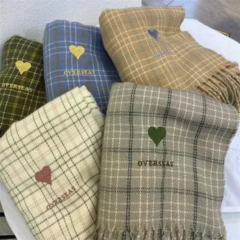 Осень для девочек Love Heart Зимние клетчатые шарфы Вязаные шали Корейский стиль Шали Сетка накидки жёлтый