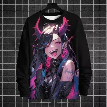 Осень для мужчин толстовка пуловер 3d принт аниме длинный рукав футболка топы уличный хип-хоп свободные женские мужские одежда S