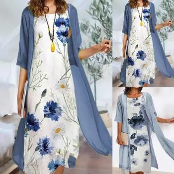 Осень Европа и Соединенные Штаты Трансграничная мода Повседневный принтованный жилет Платье Внешний вид Комплект из двух частей XXXXXL