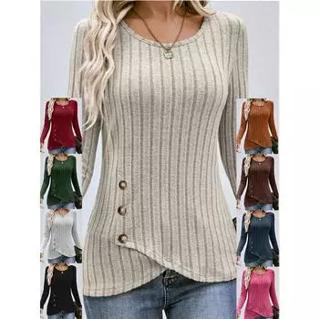 Осень Европа и США Amazon талии круглый вырез облегающие топы с длинными рукавами L чёрный