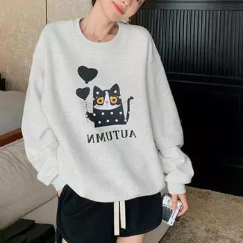 осень Harajuku мультфильм Принт Толстовки Пуловеры Большие толстовки с круглым вырезом Модные женские толстовки Повседневная женская одежда M