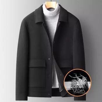 Осень и зима 100% шерсть короткое двухстороннее шерстяное пальто мужское съемное пуховое двухстороннее шерстяное пальто куртка M