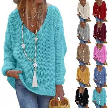 Осень и зима, 10 цветов, женские модные однотонные пуловеры со свободным воротником и длинными рукавами, вязаные свитера, пуловеры L абрикосовый