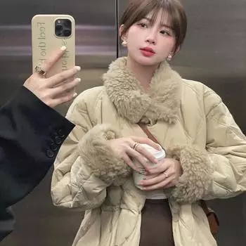 Осень и зима 2024 года, новая модная куртка с лацканами средней и большой длины из иностранного стиля, теплая пуховая куртка из хлопка, куртка с хлопковой подкладкой S абрикосовый