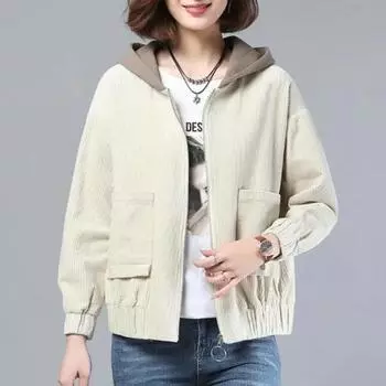 Осень и зима 2024 года, новое модное вельветовое пальто с капюшоном, женское свободное пальто с длинными рукавами, кардиган, пальто большого размера M абрикосовый