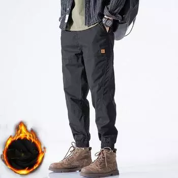 Осень и зима 2024 года. Новые повседневные спортивные брюки для мужчин с множеством карманов, свободные прямые штаны и плюшевые рабочие брюки для мужской моды. S