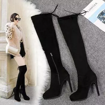 Осень и зима 2024 года. Новые женские сапоги выше колена. Женские сапоги. Шикарные и элегантные дизайнерские модные сапоги. 35 чёрный
