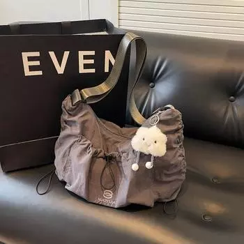 Осень и зима 2024 года, плиссированная сумка через плечо для студентов колледжей, повседневная нишевая корейская версия, большая вместительная женская сумка-мессенджер 35*19*19