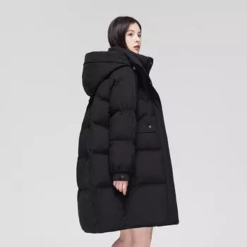 Осень и зима 2025 года. Модная женская средняя и длинная съемная шапка. Толстый трендовый пуховик с капюшоном. Зимняя одежда. S