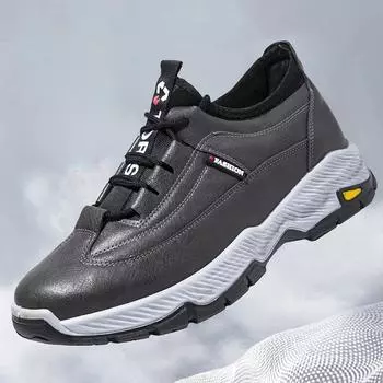 Осень и зима 2025 года, мужские туфли на платформе, кожаная поверхность, мужские, на шнуровке, с низким верхом, для бега, повседневные, спортивные, нескользящие и износостойкие 39 чёрный