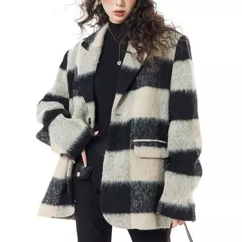 Осень и зима 22AW дизайн высокое ji клетчатое шерстяное пальто высокого класса чувство новый теплый студенческий стиль куртка женская одежда S
