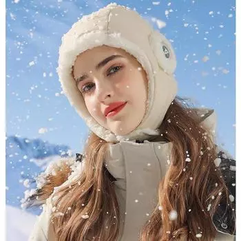 Осень и зима 23 пуховая шапка для женщин для езды на велосипеде ветрозащитная, водонепроницаемая, защита ушей, теплая и модная корейская версия шляпы Lei Feng free size чёрный