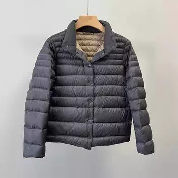 Осень и зима 90 белый утиный пух воротник стойка короткий легкий контрастный цвет пуховик женский силуэт маленькая куртка прилив S чёрный